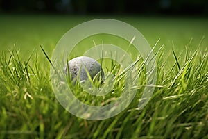 a lone shot put ball on a grassy field