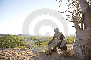 Lone Stone man of the Kaokoland. Contemplating existence. Marble. Kaokoland.