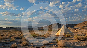 A lone tent sits in the midst of the tranquil desert providing the perfect spot for a secluded and restful slumber. 2d photo