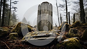 A lone tombstone in a forest