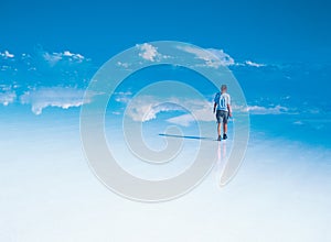 Lone traveller on Salar De Uyuni photo