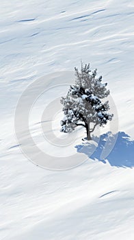 Lone Tree Casting Shadow on Snow
