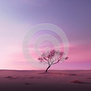 a lone tree in the middle of a desert at sunset