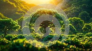 A lone tree in the middle of a lush green forest