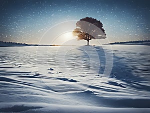 lone tree in the middle of a snow covered field