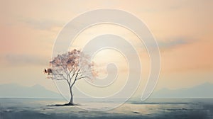 Lone Tree Painting: Soft Focus Romanticism In 8k Uhd Resolution