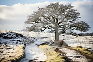 a lone tree in the snow