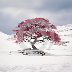 a lone tree in the snow