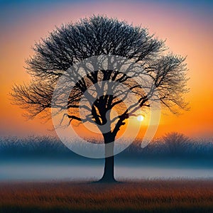 lone tree standing proudly on its branches reaching out in all symbolizing