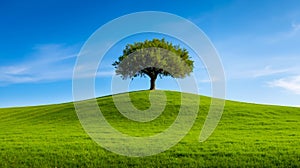 A lone tree on top of a green hill
