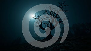 Lone Tree Under a Ghostly Moon