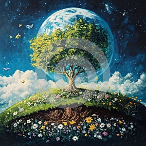 Fields of blooming flowers