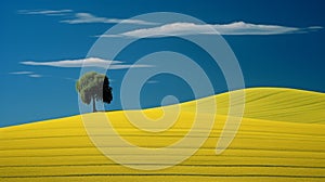 Lone Tree On Yellow Field: A Captivating Landscape In Rui Palha\'s Style