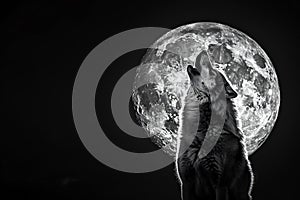 Lone wolf is howling at a full moon in the night