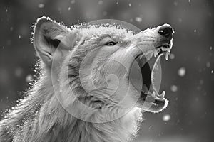Lone wolf howls in a snowy forest