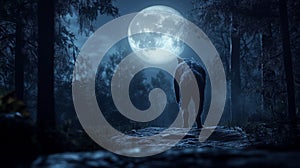 A Lone Wolf Walking Through a Forest Under a Full Moon