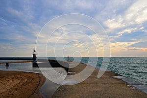 Lone woman at Lake Michigan