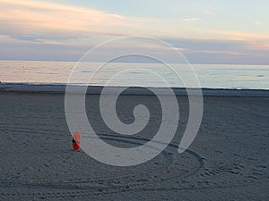 Loneliness of a lifeguard float on the beach