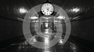 loneliness and time, the ticking clock echoes in the empty halls, a constant reminder of passing time and loneliness photo