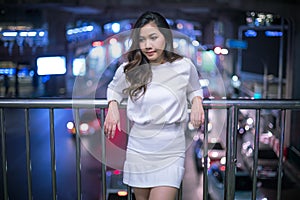 Lonely asian woman, outdoor in night