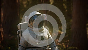 Lonely Astronaut in dark forest