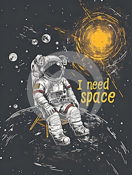 A lonely astronaut sitting on the moon and the phrase \