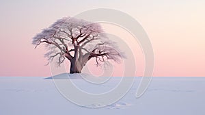 Lonely Baobab: A Surreal Snowy Landscape At Sunset photo