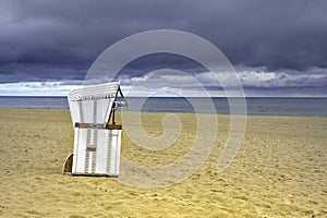 Lonely beach with a beach chair on Usedom