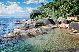 Lonely Beach House at Ilha Grande, Rio do Janeiro, Brazil. South America.