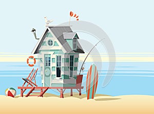 Lonely beach hut illustration