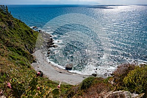 Lonely beach surrounded by cliffs and trees