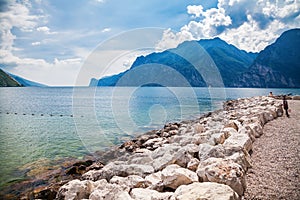 Lonely beach in a village Torbole