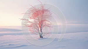 Lonely Birch: A Beautiful Pink Tree In The Snow