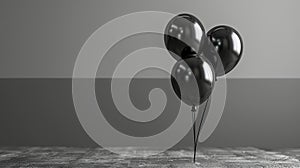 Lonely Black Balloon Floating in Isolation Against White Background