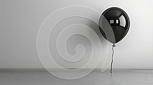 Lonely Black Balloon Floating in Isolation Against White Background