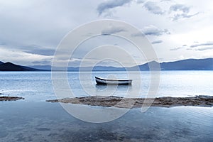 Lonely boat on lake Prespa North Macedonia