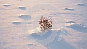 Lonely Boxwood: A Flower In The Snow With Desertwave Style