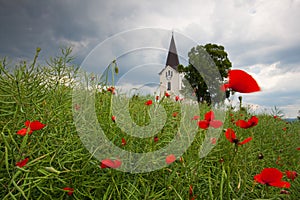 Lonely church in the field