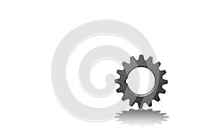 A lonely cog on a light background with a shadow. Space for text.