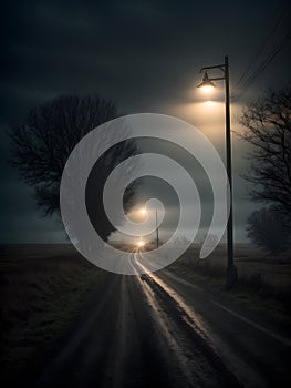 A lonely country road at night