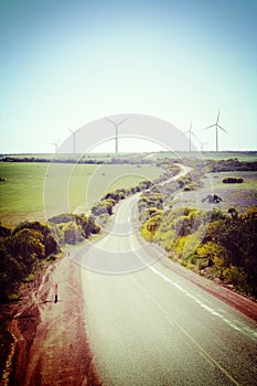 Lonely Country Road and Wind Farm Western Australia