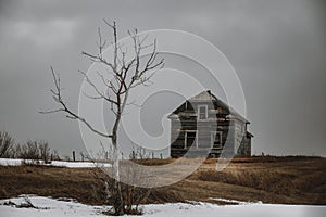 A lonely crumbling old farmhouse