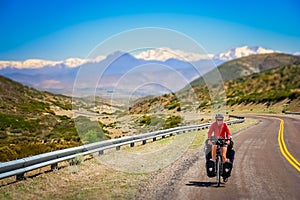 Lonely cyclist cycling on the Ruta 40