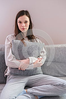 Lonely depressed woman at home