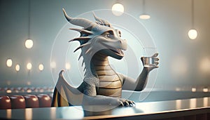 Lonely dragon celebrating with baijiu drink in pub photo