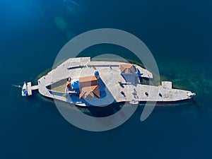 A lonely empty island in winter quarantine. Top view