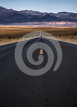 Lonely empty road to deth valley national park