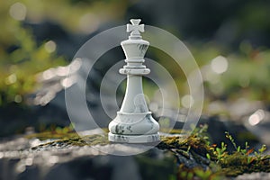 Lonely figure of the white chess king on the stones. Generative AI