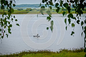 Lonely fisherman on the Volkhov river