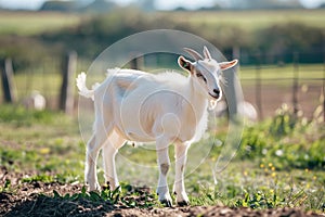 Lonely goat on a pasture for a walk